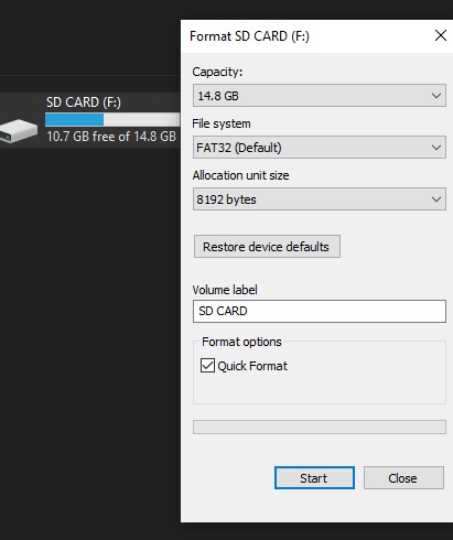 Quick Formatting SD card